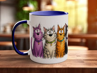 Funny Cats Mug – goggle-eyed cartoon cats, left view