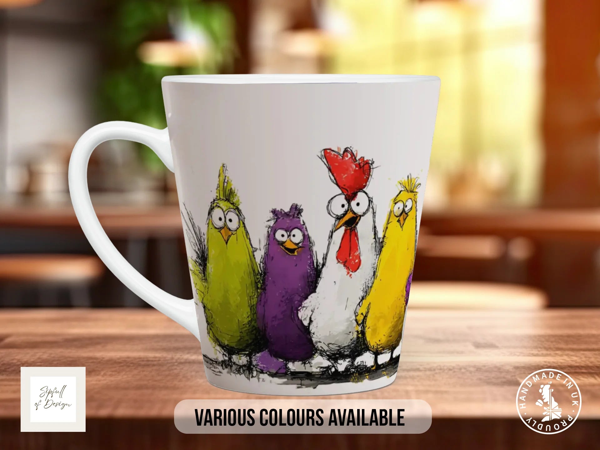 Funny Chicken Mug | Colourful Hens | Farmyard Comedy | Gift for Chicken Lovers 12oz Latte