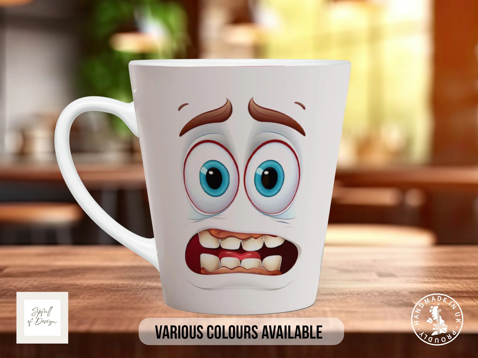 Panic Face Mug | Funny Cartoon Scared Expression Gift 12oz Latte