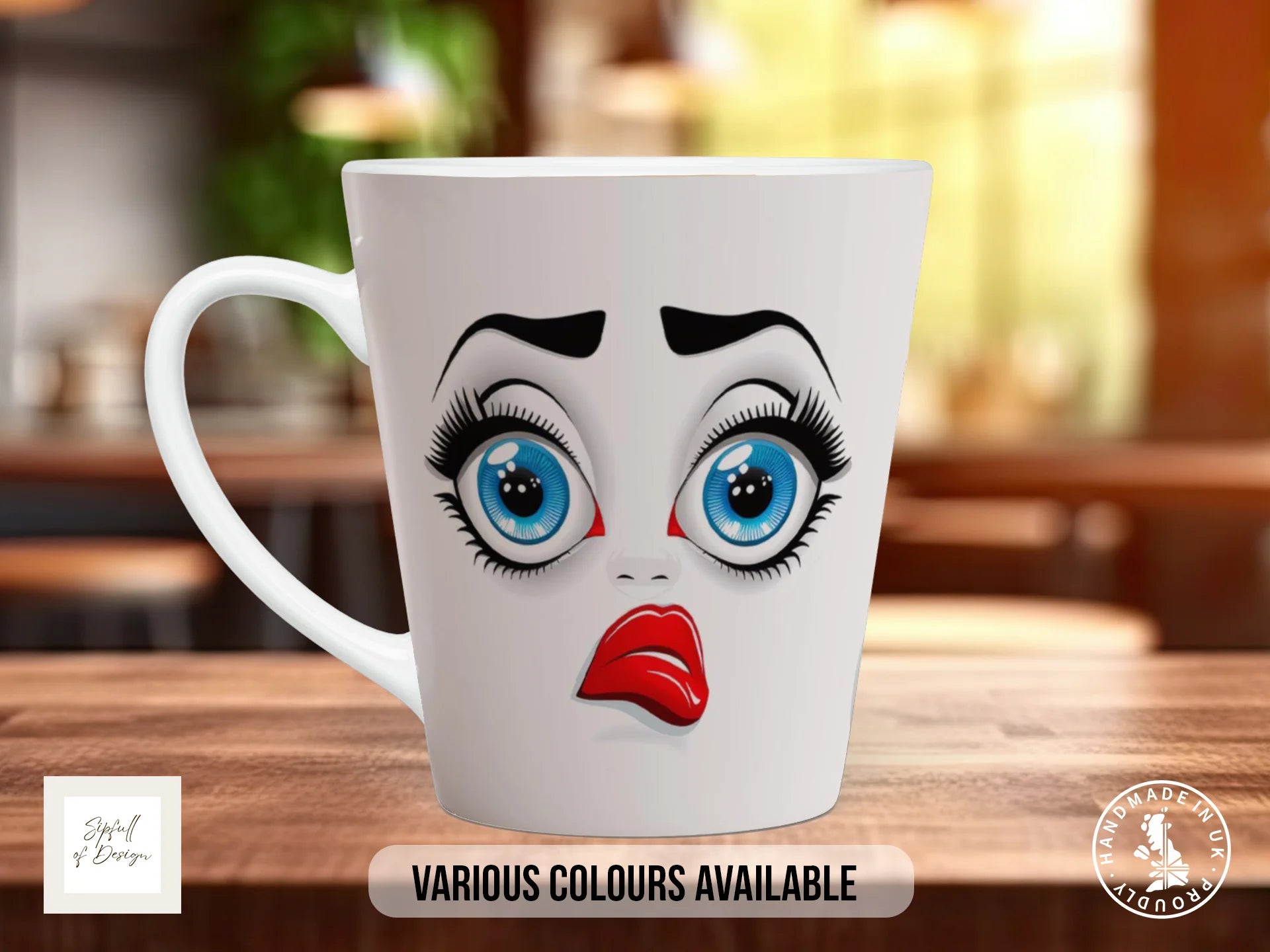 Worried Face Mug | Funny Cartoon Expression Gift 12oz Latte