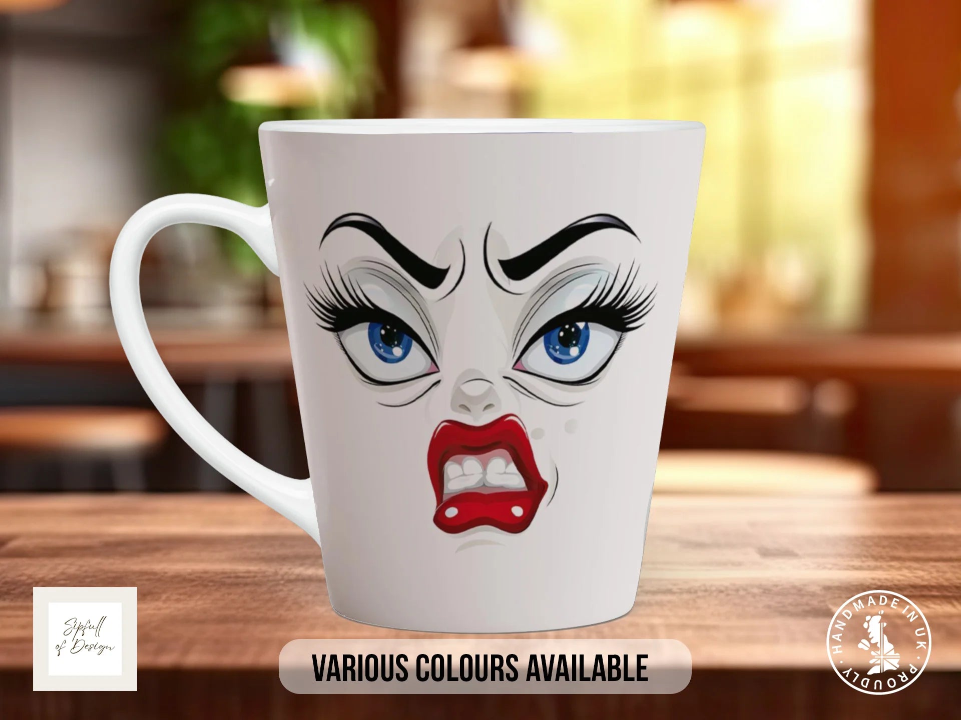Furious Face Mug | Funny Cartoon Angry Expression Gift 12oz Latte