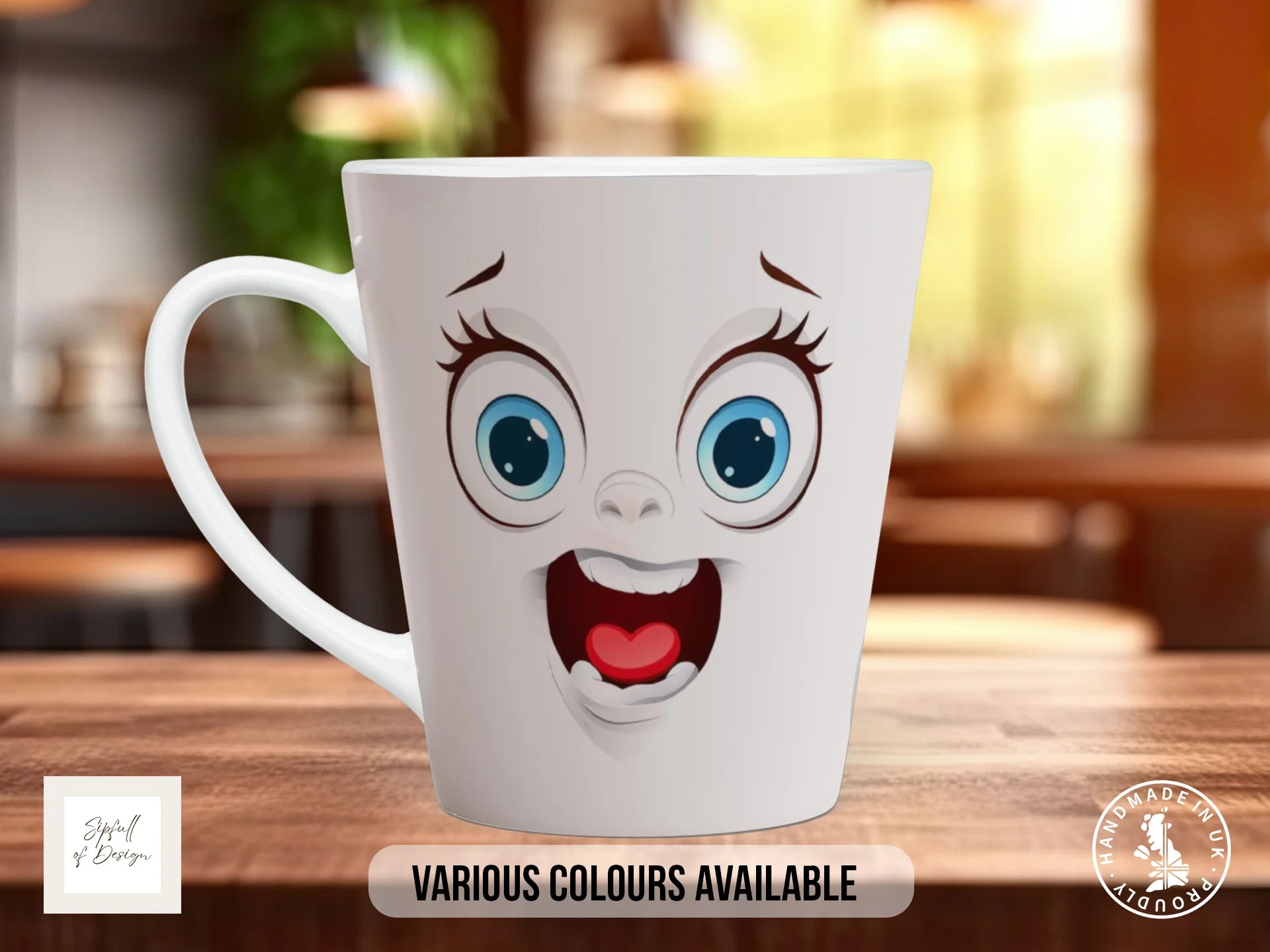 Excited Face Mug | Funny Cartoon Expression Gift 12oz Latte