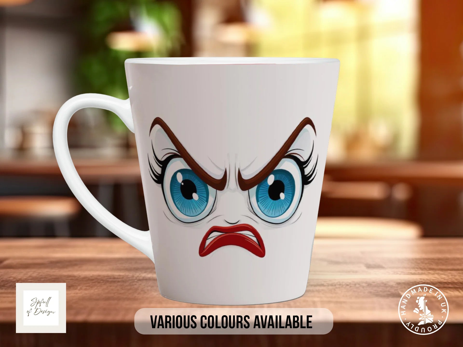 Sulky Face Mug | Funny Cartoon Grumpy Expression Gift 12oz Latte