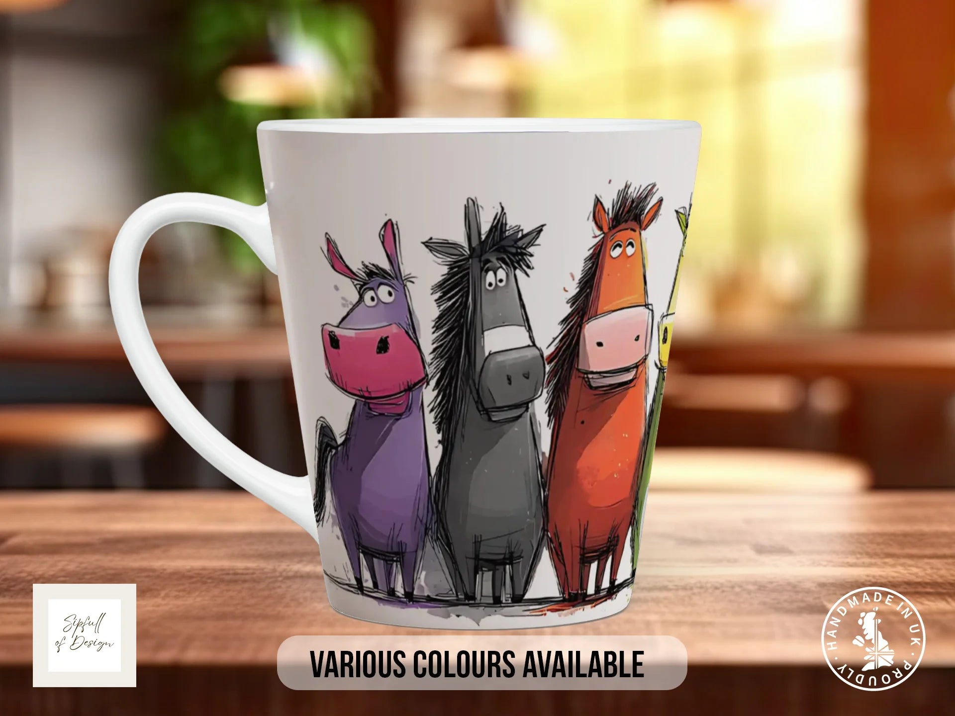 Funny Horse Mug | Colourful Horses, Quirky Gift 12oz Latte