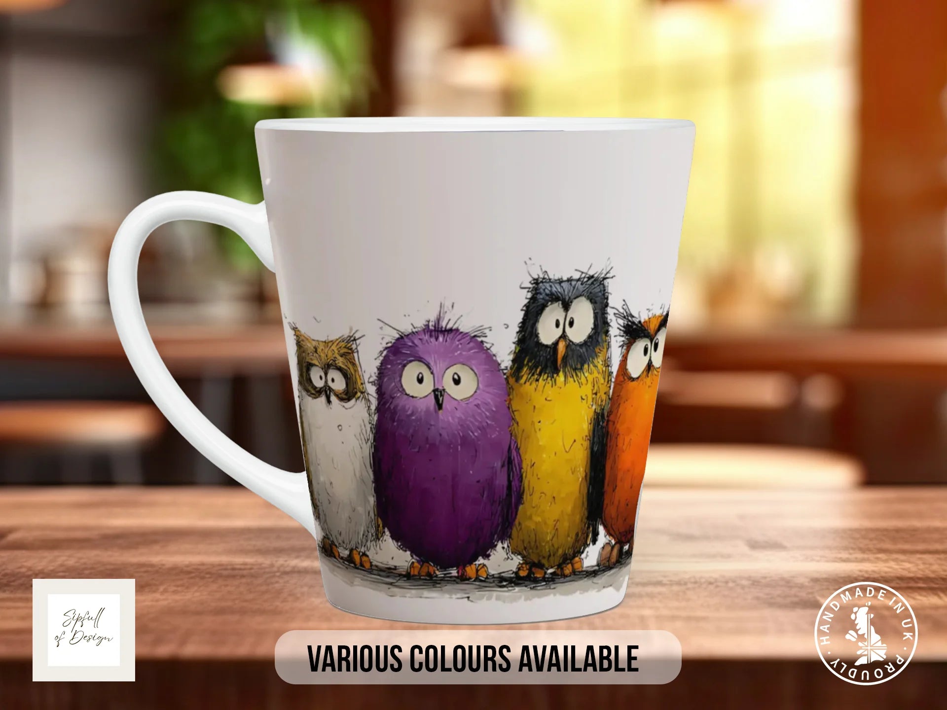 Funny Owl Mug | Quirky Animal Design, Handpressed Ceramic Coffee Cup 12oz Latte
