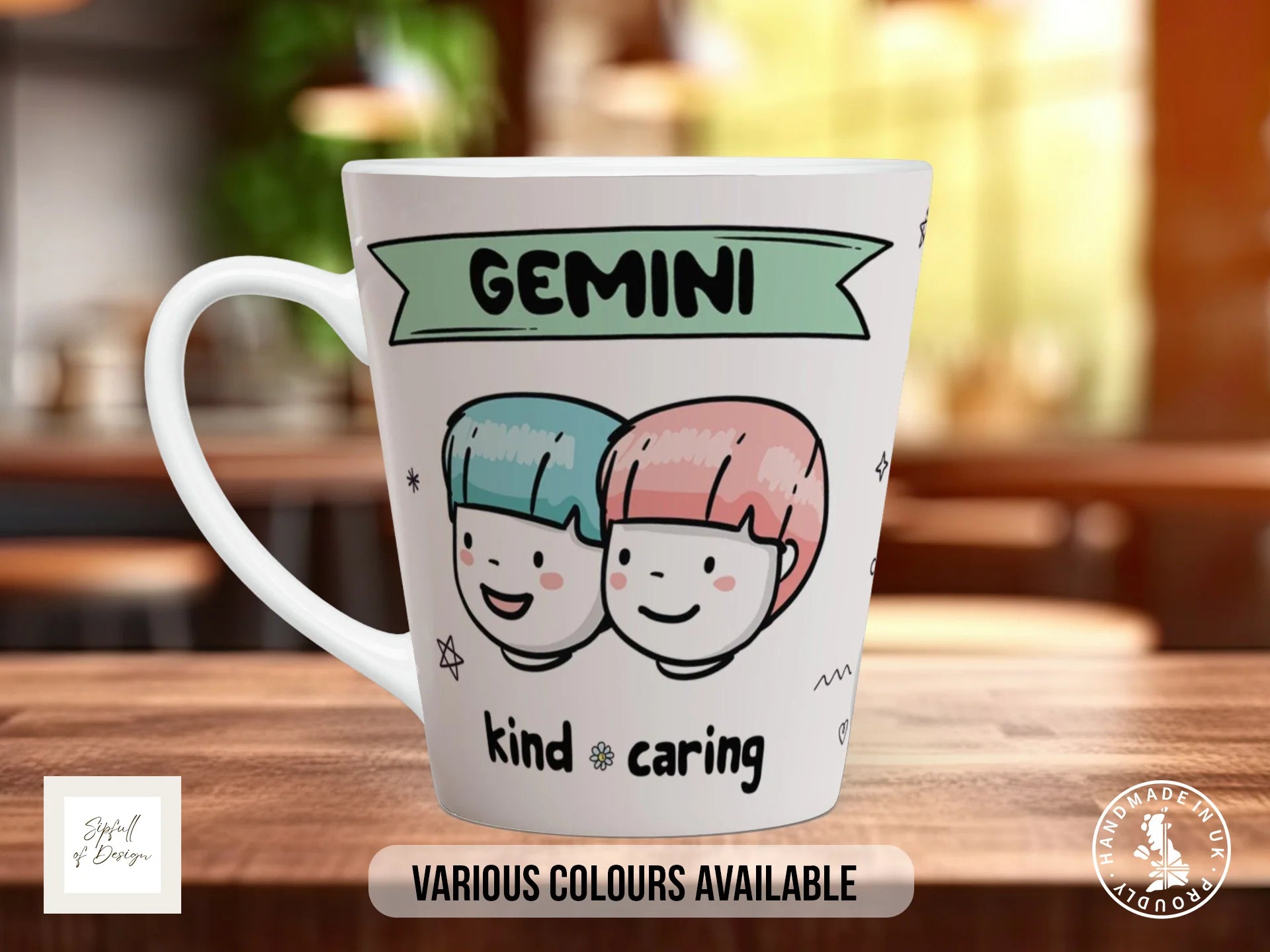 Gemini Zodiac Mug | Kind & Caring | Cute Zodiac Gift 12oz Latte