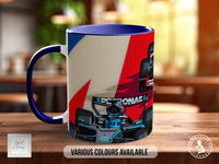 Russell, Bearman and Lindblad British GP Signature Mug – Joel Clark artwork, left view