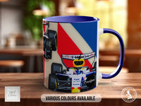 Russell, Bearman and Lindblad British GP Signature Mug – Joel Clark artwork, right view