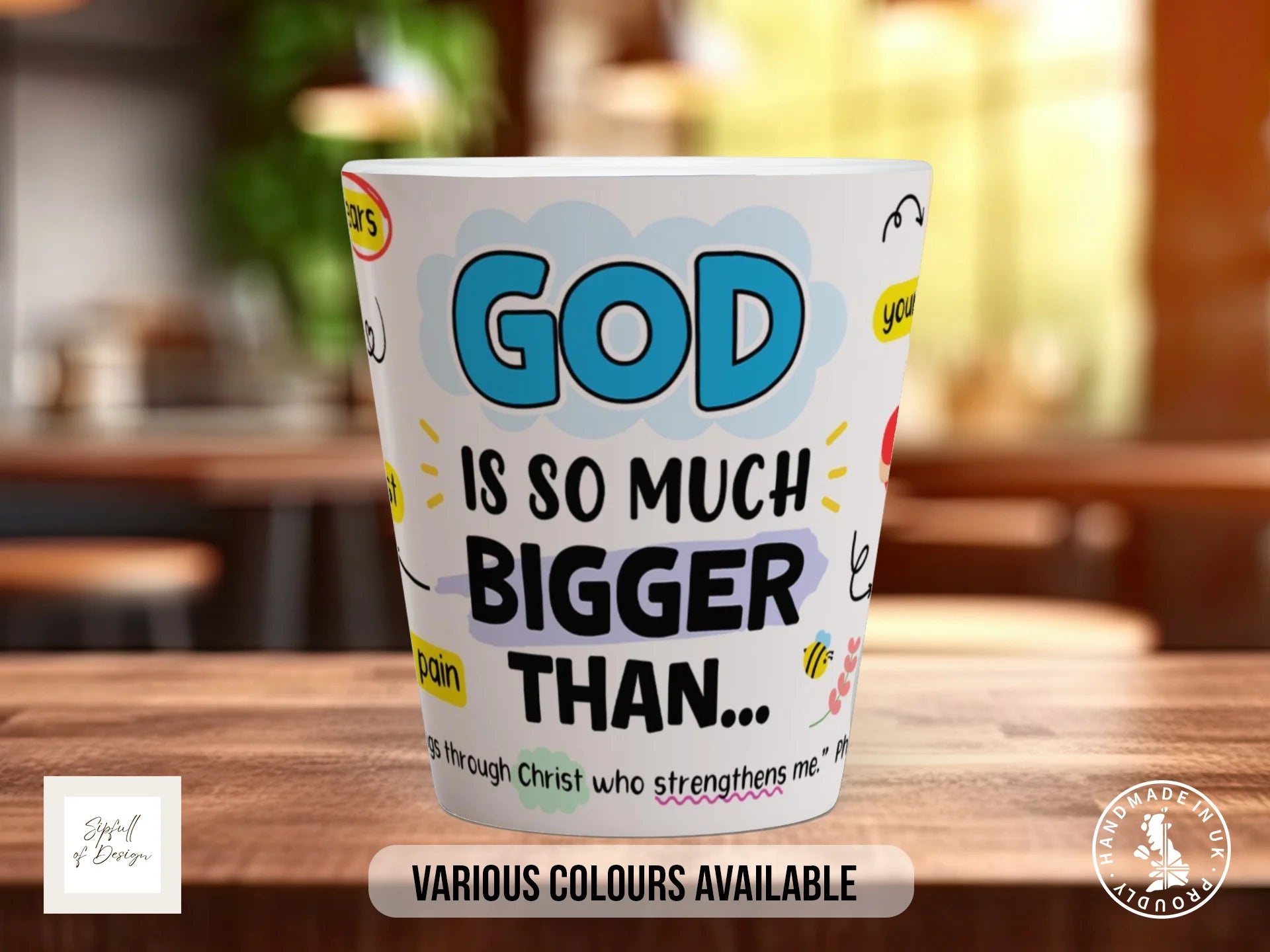 Christian Faith Mug – God Is Bigger Inspirational Gift | Dishwasher Safe Ceramic 12oz Latte