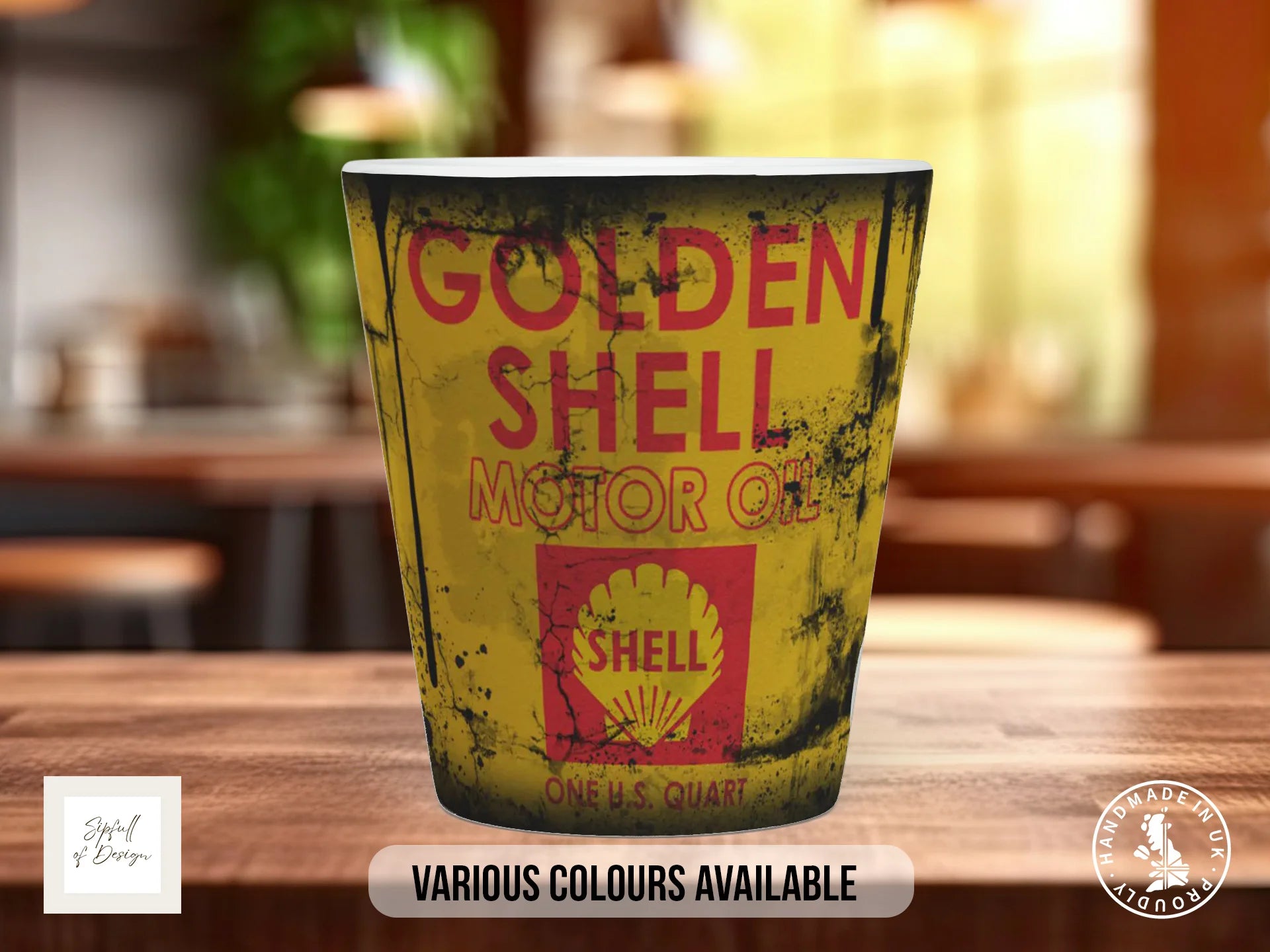 Golden Shell Motor Oil Mug | Vintage Retro Garage Gift 12oz Latte