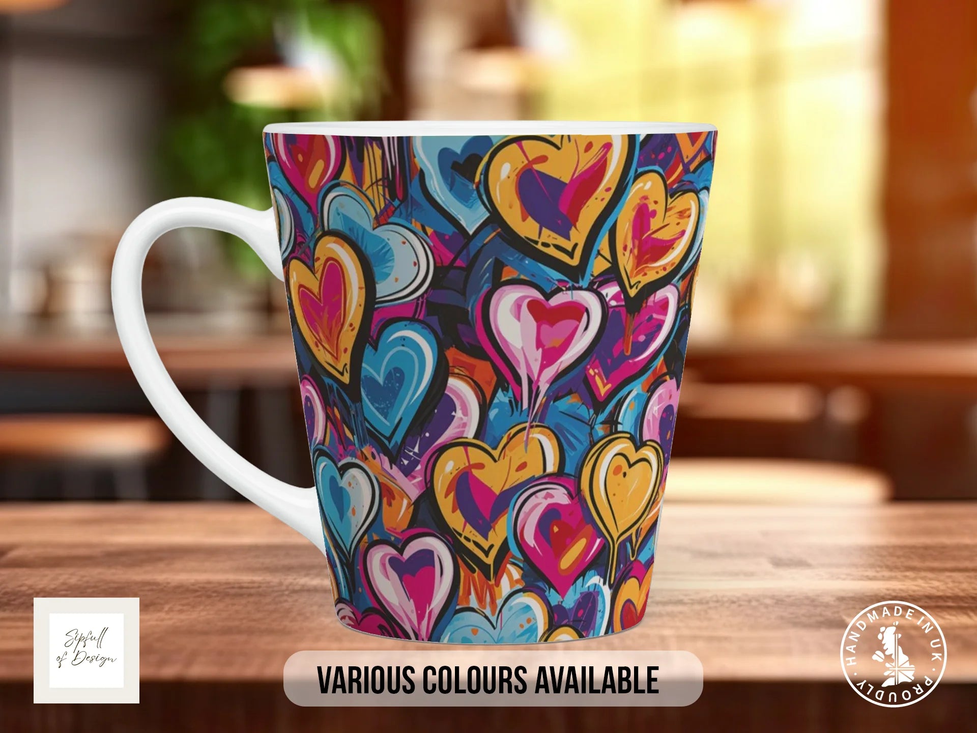 Graffiti Hearts Full Wrap Mug – Design 6 | Graffiti Sketchbook Hearts | Bold Art Mug 12oz Latte
