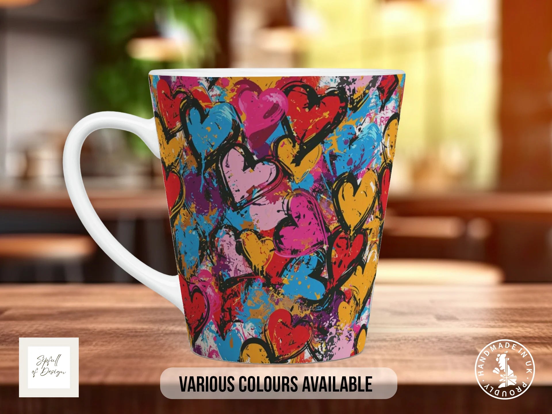 Graffiti Hearts Full Wrap Mug – Design 3 | Wide Brush Street Hearts | Bold Art Mug 12oz Latte