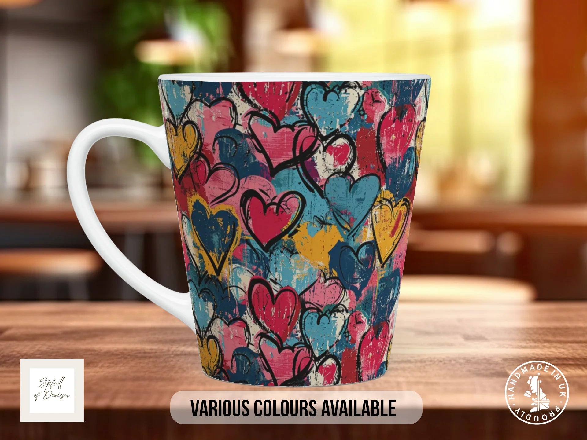 Graffiti Hearts Full Wrap Mug – Design 4 | Distressed Wall Hearts | Bold Art Mug 12oz Latte