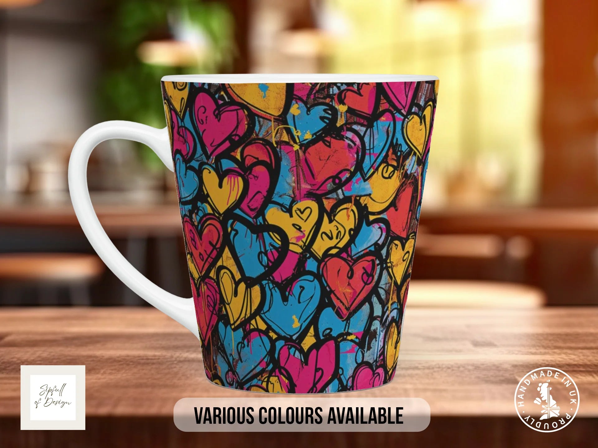 Graffiti Hearts Full Wrap Mug – Design 7 | Marker Pen Tag Hearts | Bold Art Mug 12oz Latte