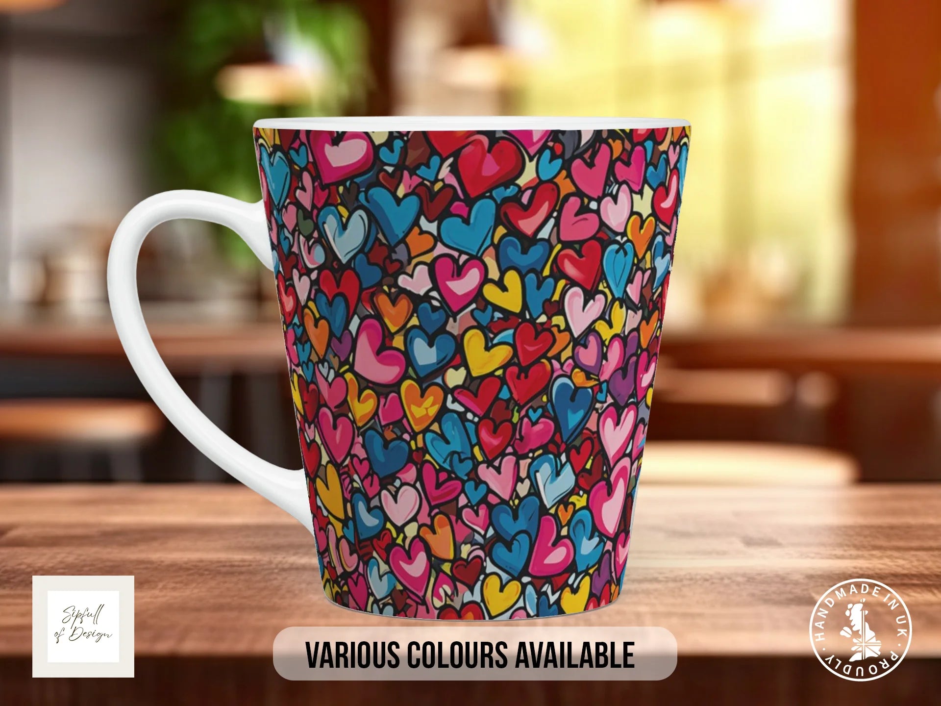 Graffiti Hearts Full Wrap Mug – Design 9 | Rainbow Heart Confetti | Bold Art Mug 12oz Latte