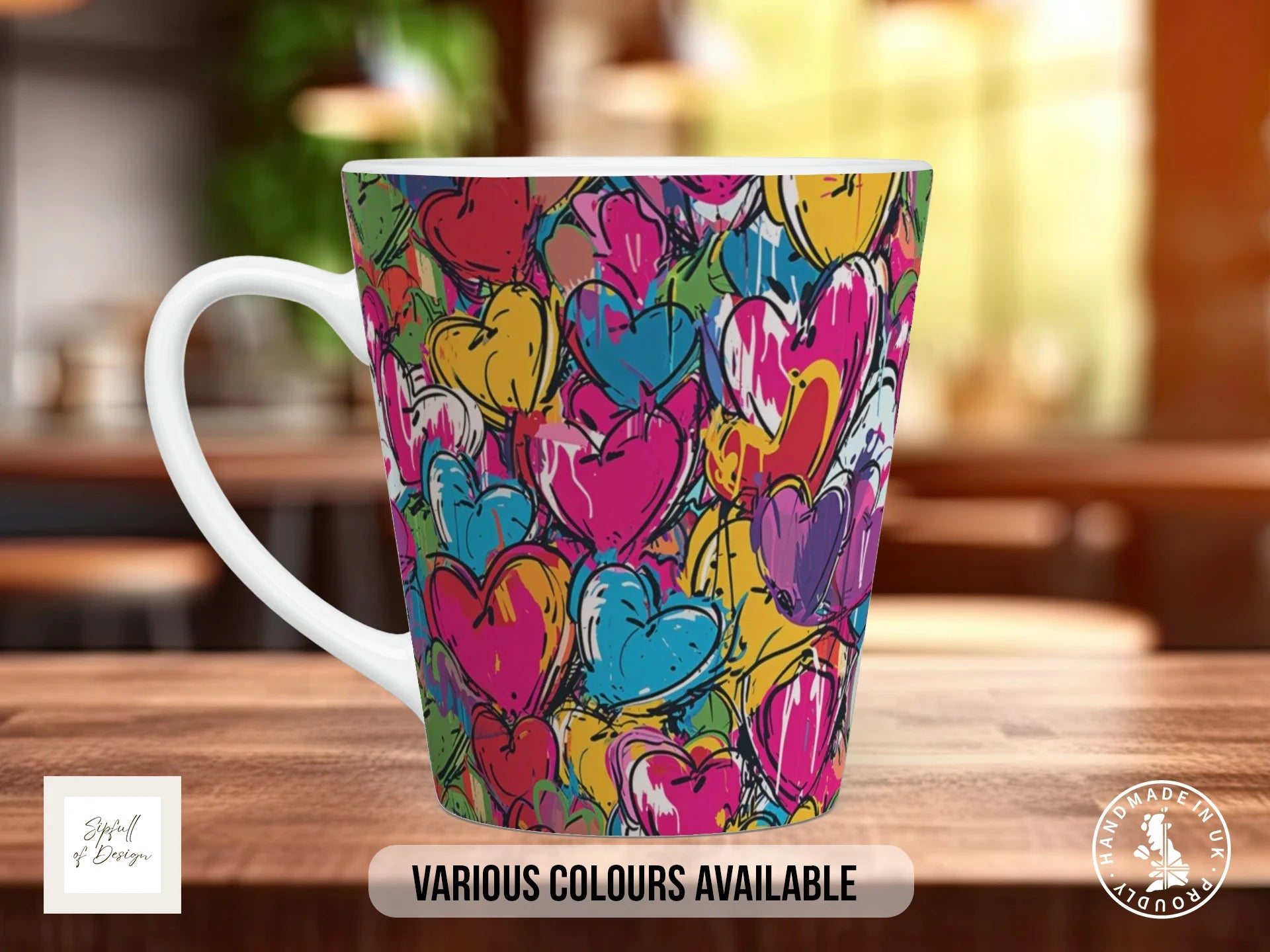 Graffiti Hearts Full Wrap Mug – Design 10 | Garden Graffiti Hearts | Bold Art Mug 12oz Latte