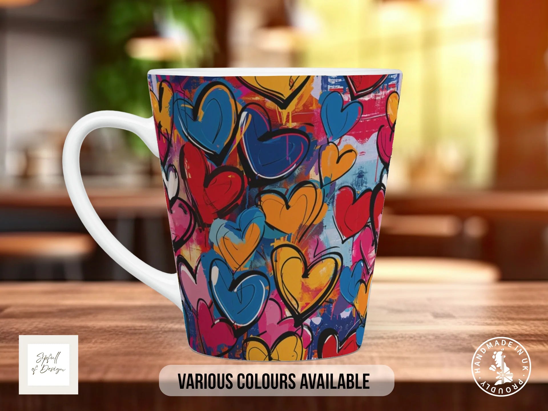Graffiti Hearts Full Wrap Mug – Design 12 | Open Air Painted Hearts | Bold Art Mug 12oz Latte
