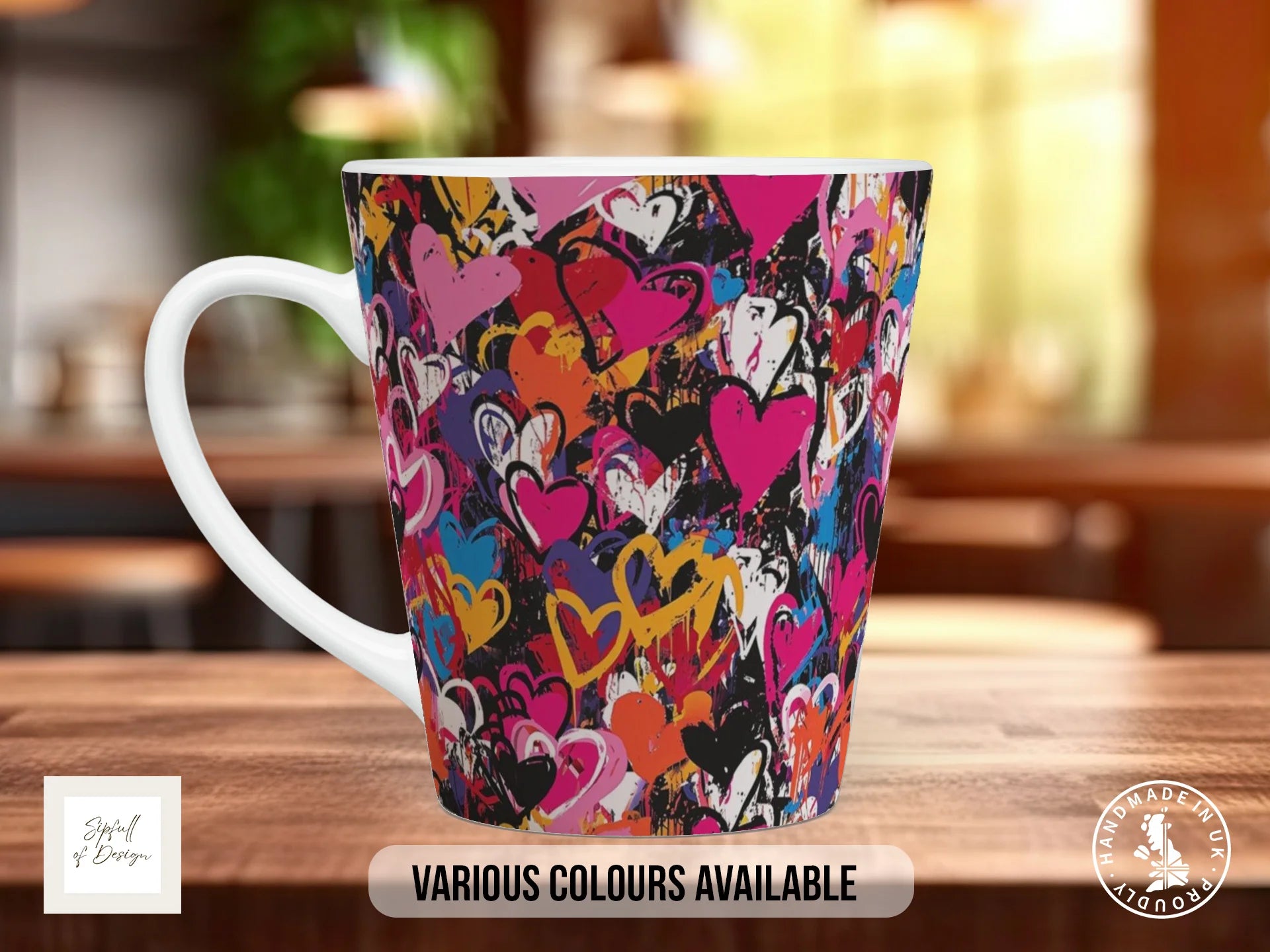 Graffiti Hearts Full Wrap Mug – Design 1 | Dark City Love Wall | Bold Art Mug 12oz Latte