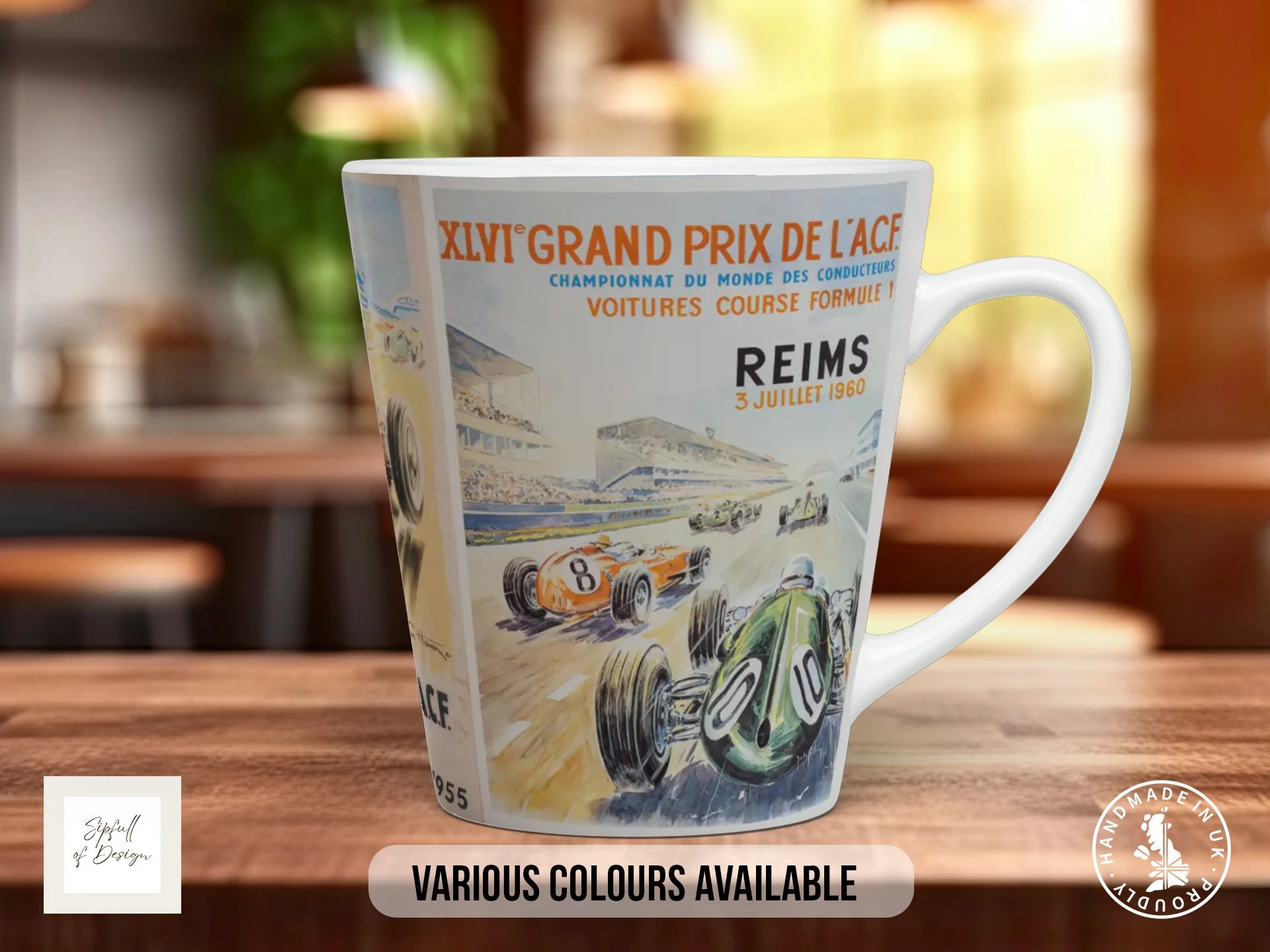 Grand Prix 1950s Mug | Vintage Formula 1 Racing Poster Gift 12oz Latte