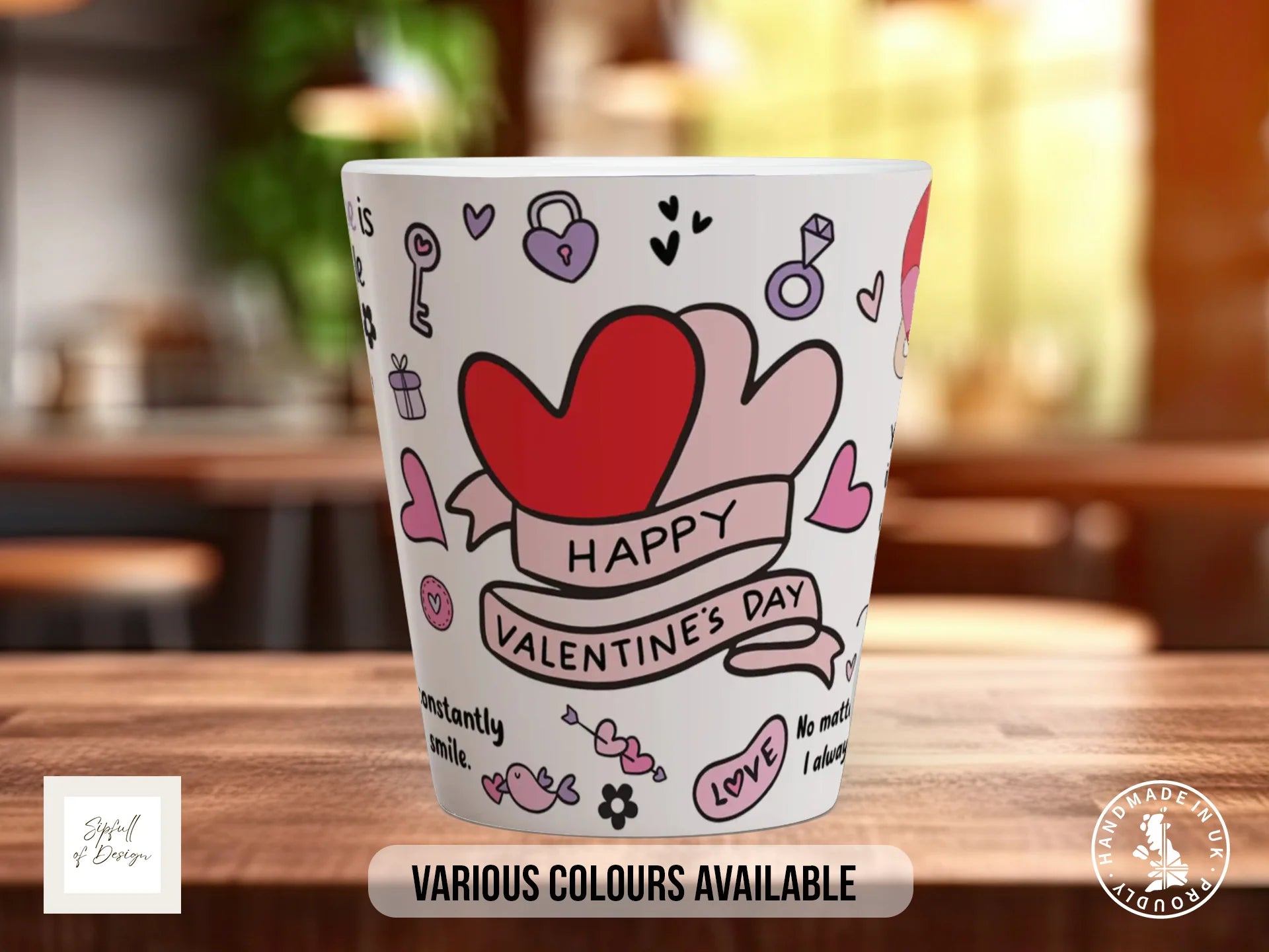 Happy Valentine's Day Mug | Doodle Heart & Love Message Gift 12oz Latte