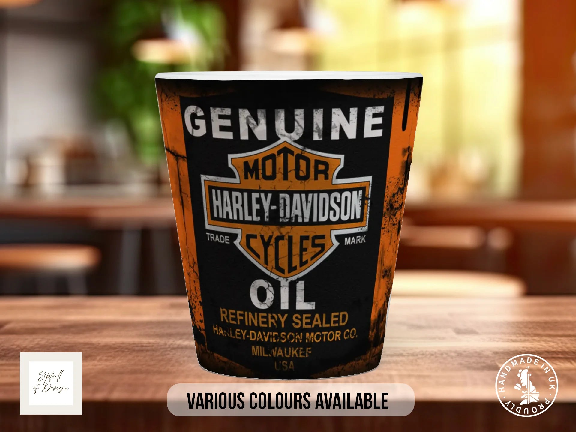 Harley-Davidson Motor Oil Mug | Vintage Retro Motorcycle Gift 12oz Latte