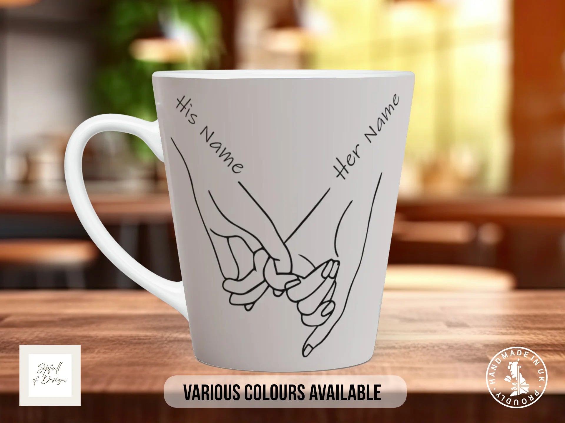 Holding Hands Personalised Couple Mug | Anniversary, Wedding & Valentine's Gift 12oz Latte
