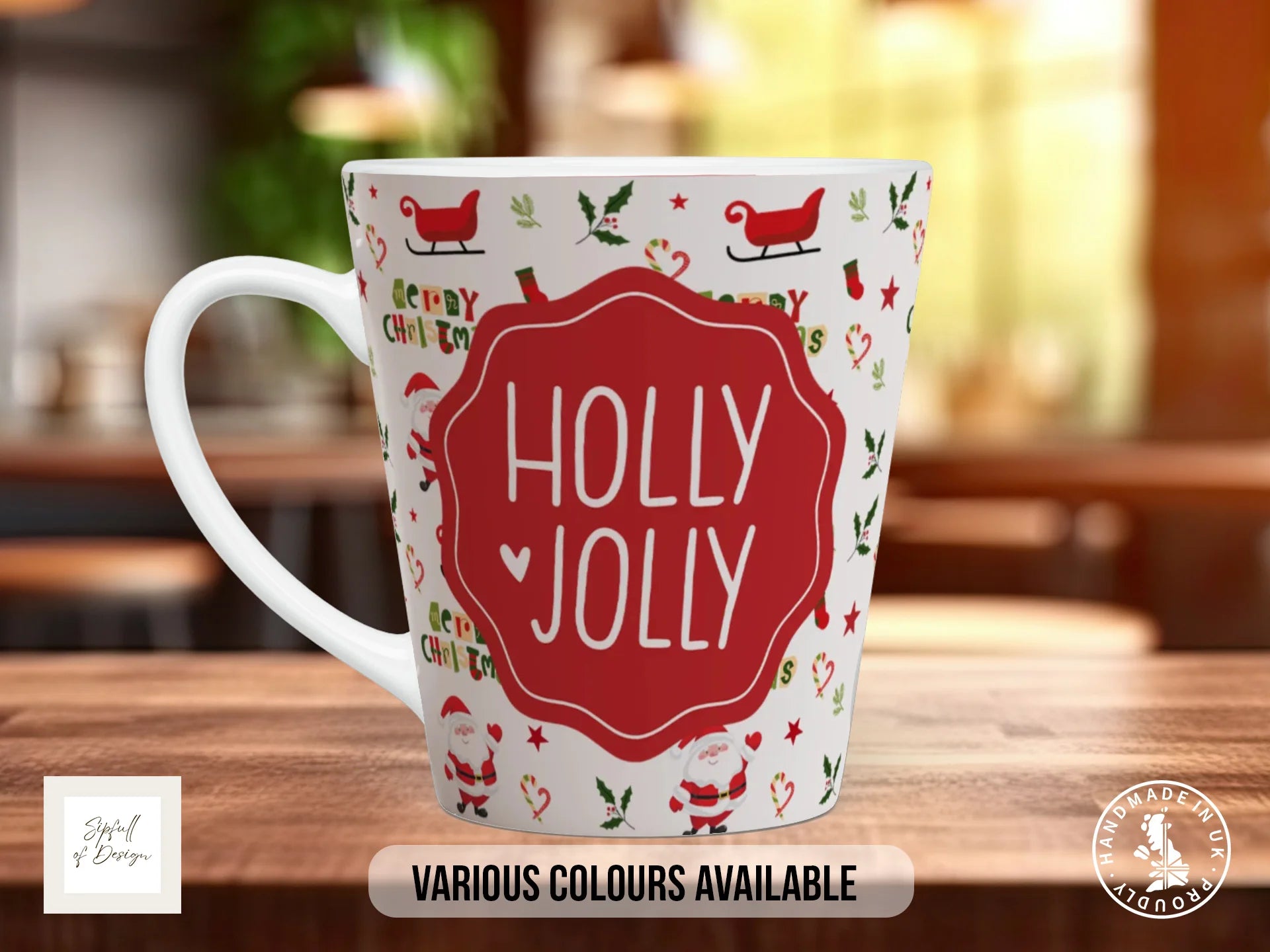 Holly Jolly Christmas Mug – Festive Santa & Sleigh Design 12oz Latte