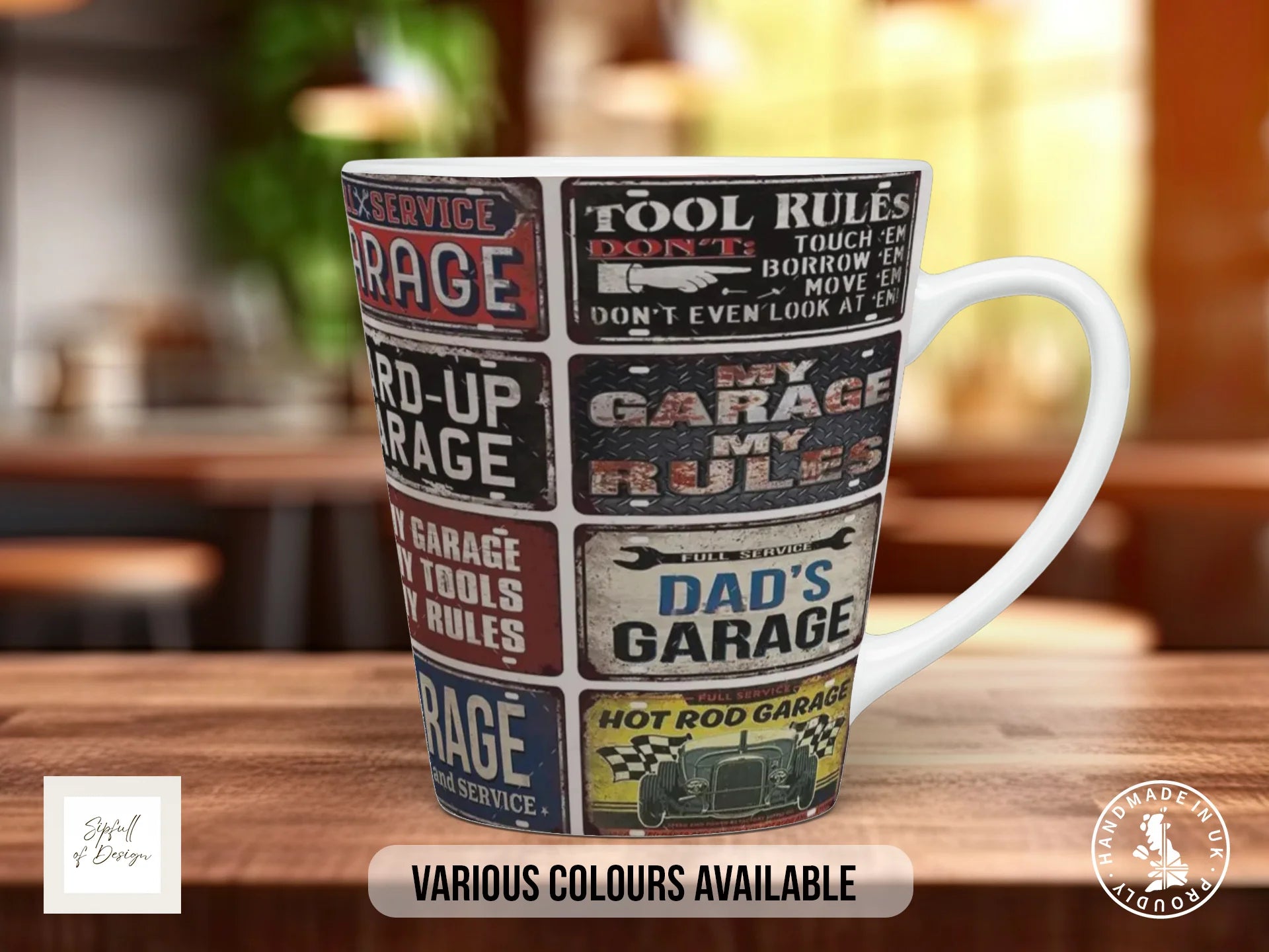 Hot Rod Dad's Garage Mug | Vintage Custom Car Gift for Dads 12oz Latte