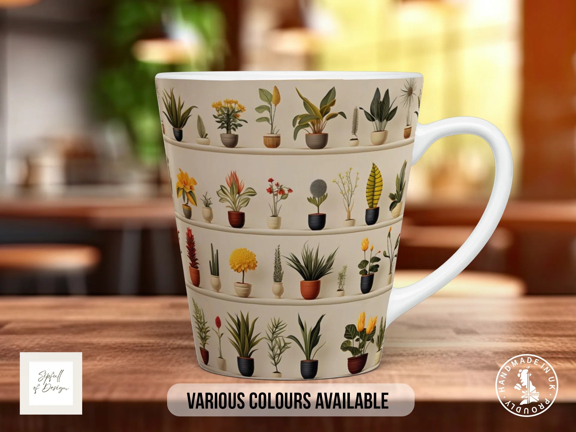 House Plants Full Wrap Mug – Design 1 | Botanical Shelf of Potted Houseplants | Art Mug 12oz Latte