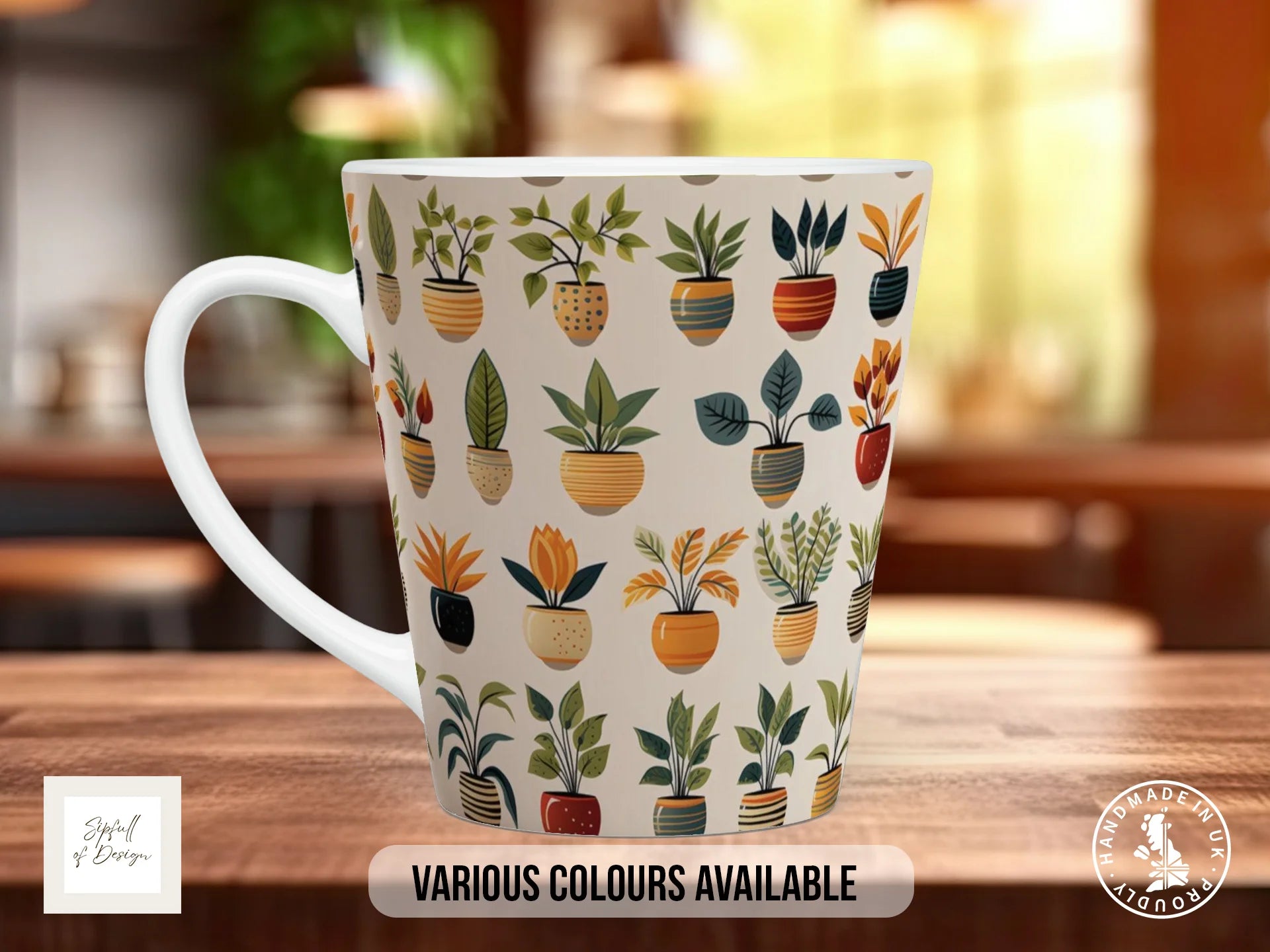 House Plants Full Wrap Mug – Design 5 | Scandi Flat-Illustration Plants on White | Art Mug 12oz Latte