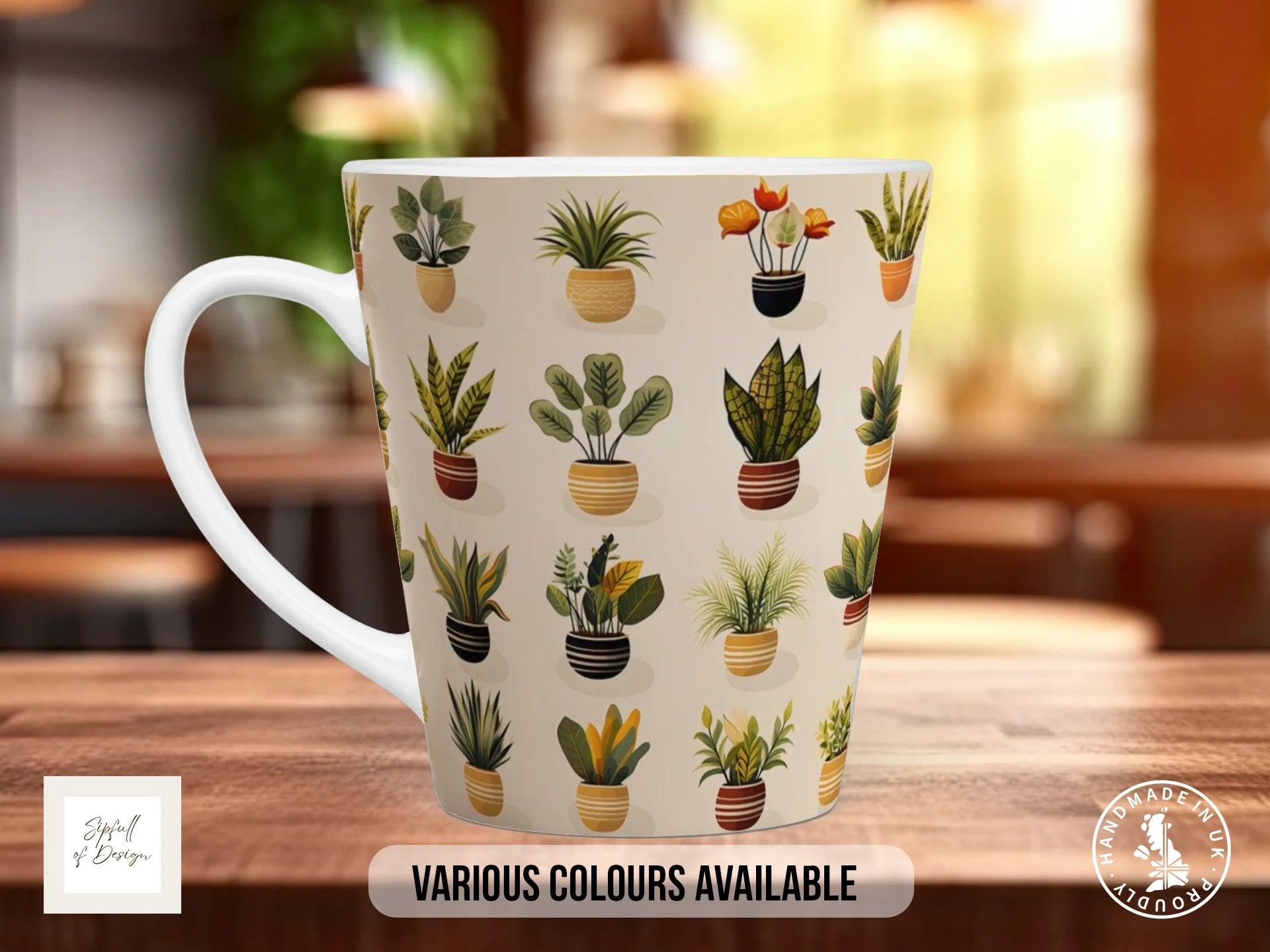 House Plants Full Wrap Mug – Design 9 | Earthy Terracotta & Black Pots on White | Art Mug 12oz Latte