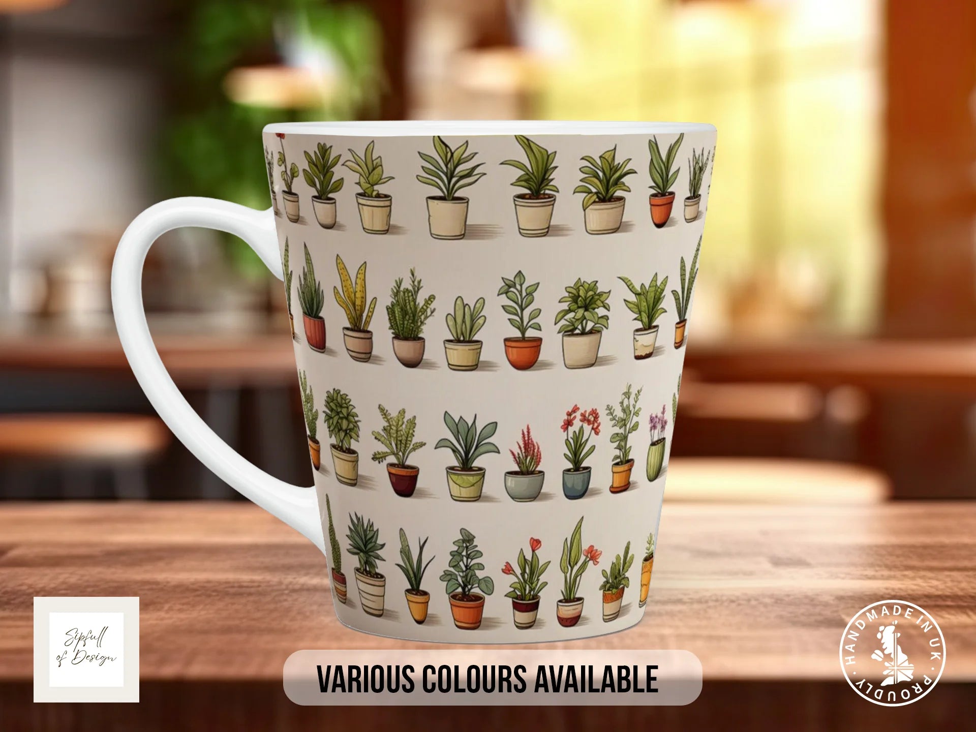 House Plants Full Wrap Mug – Design 3 | Hand-Drawn Plant Journal Rows on White | Art Mug 12oz Latte