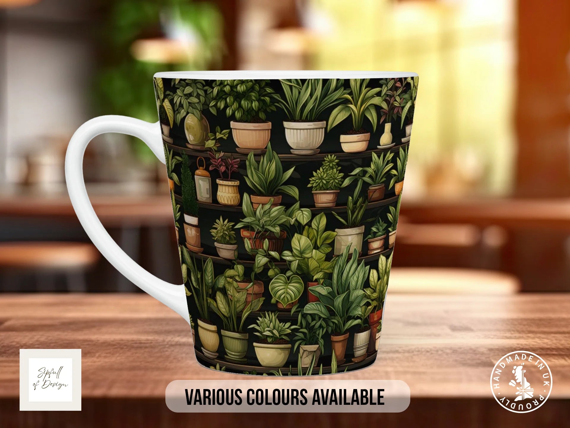 House Plants Full Wrap Mug – Design 14 | Overgrown Victorian Conservatory Shelves on Black | Art Mug 12oz Latte