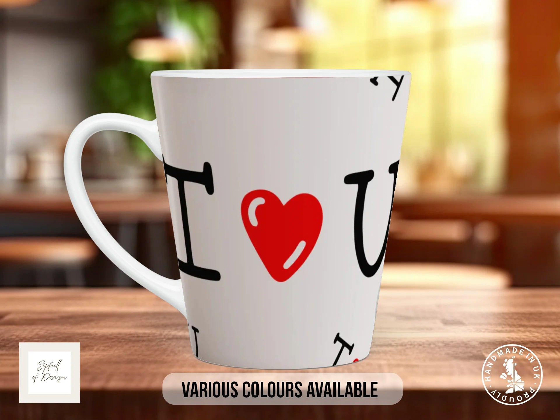I Heart You Mug | Valentine's Day All-Over Pattern Gift 12oz Latte