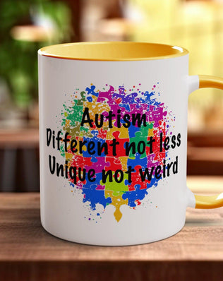 Autism Different Not Less Unique Not Weird Coloured Mug ASD Support - Sipfull of Design