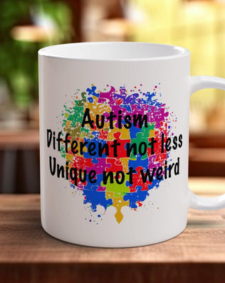 Autism Different Not Less Unique Not Weird Coloured Mug ASD Support - Sipfull of Design