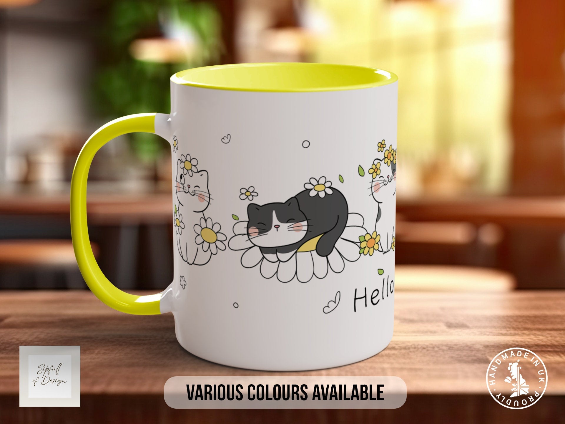 Cute Cats in Spring Flowers Coloured Mug