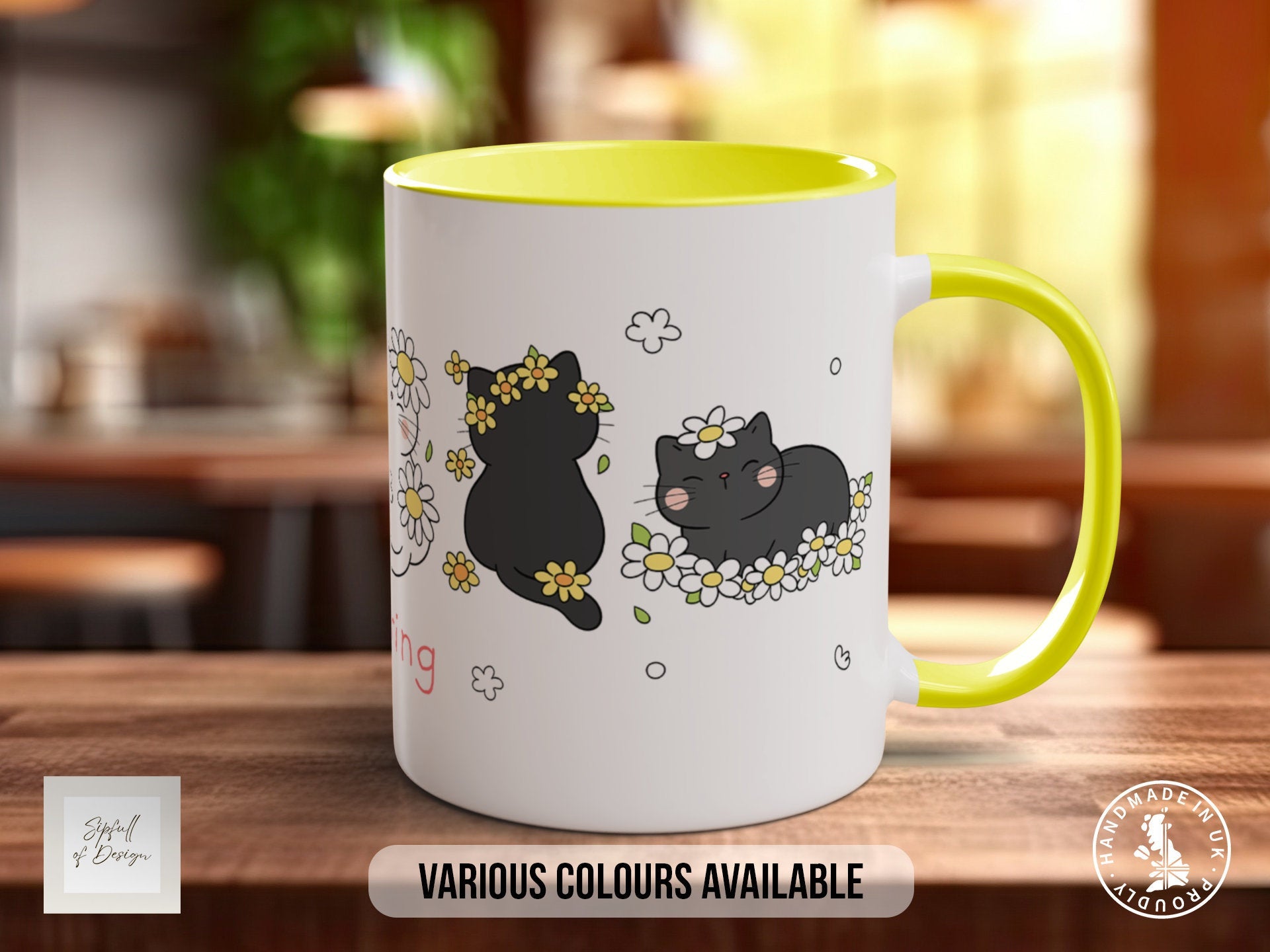 Cute Cats in Spring Flowers Coloured Mug