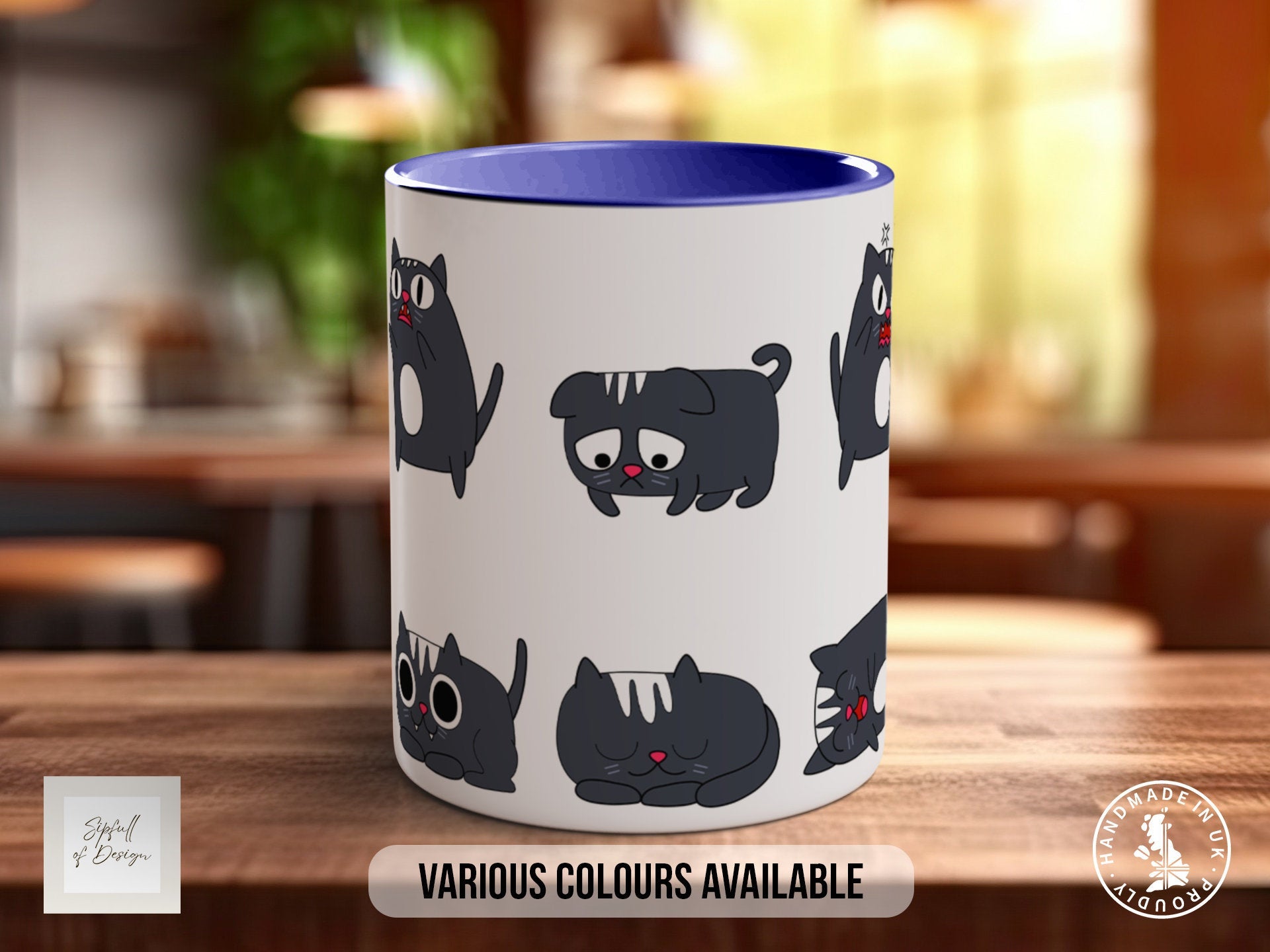 Cute Cat Character Mug - Coloured 11oz, Bone China 10oz and 15oz and Latte 12oz options