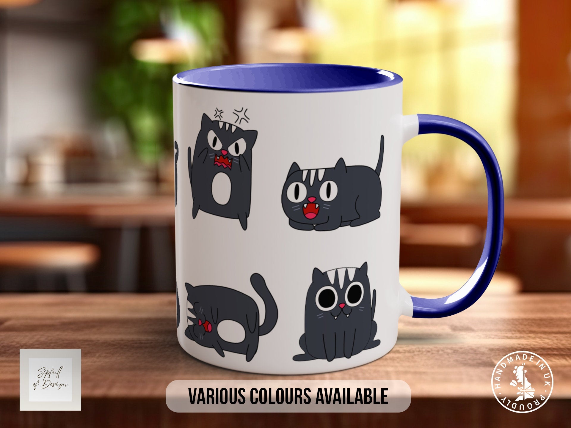 Cute Cat Character Mug - Coloured 11oz, Bone China 10oz and 15oz and Latte 12oz options