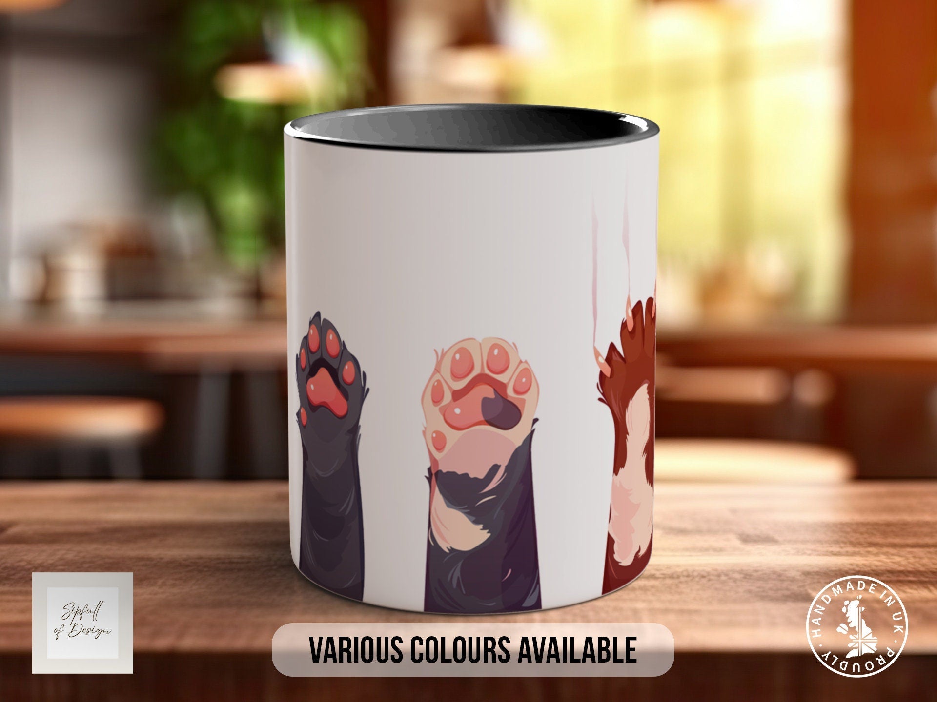Cute Cat Paws Mug - Coloured 11oz, Bone China 10oz and 15oz and Latte 12oz options
