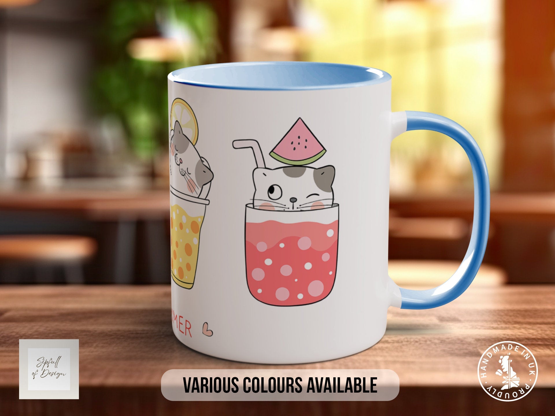 Cute Cats in smoothie cups Mug - Coloured 11oz, Bone China 10oz and 15oz and Latte 12oz options