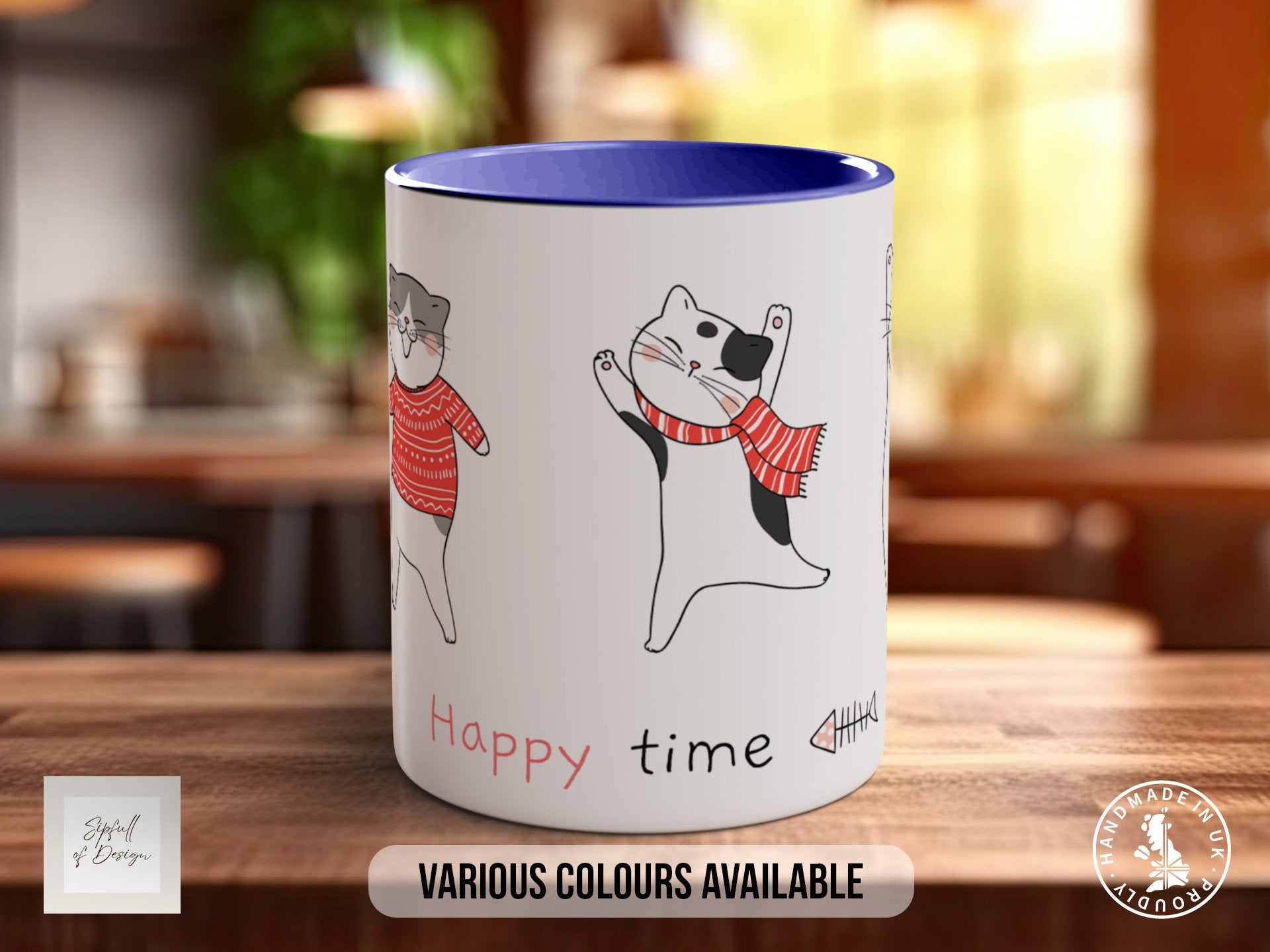 Cute Dancing Cats Mug - Coloured 11oz, Bone China 10oz and 15oz and Latte 12oz options