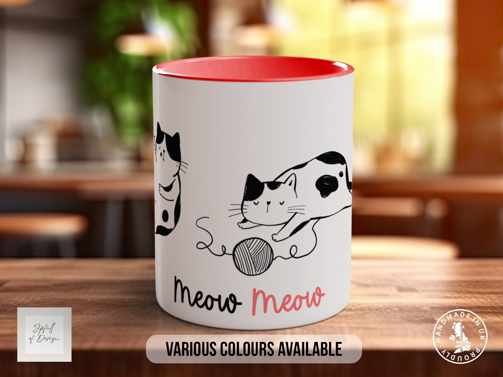 Cute Doodle Cats Mug - Coloured 11oz, Bone China 10oz and 15oz and Latte 12oz options