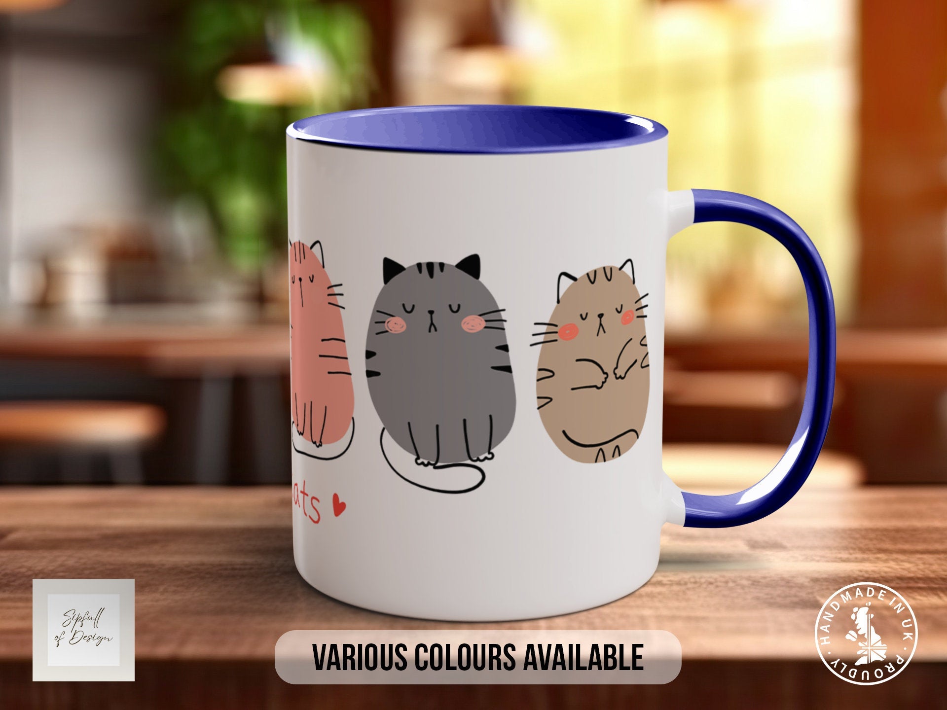Cute Happy Cat Mug - Coloured 11oz, Bone China 10oz and 15oz and Latte 12oz options