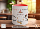 Cute Happy Time Cat Mug - Coloured 11oz, Bone China 10oz and 15oz and Latte 12oz options