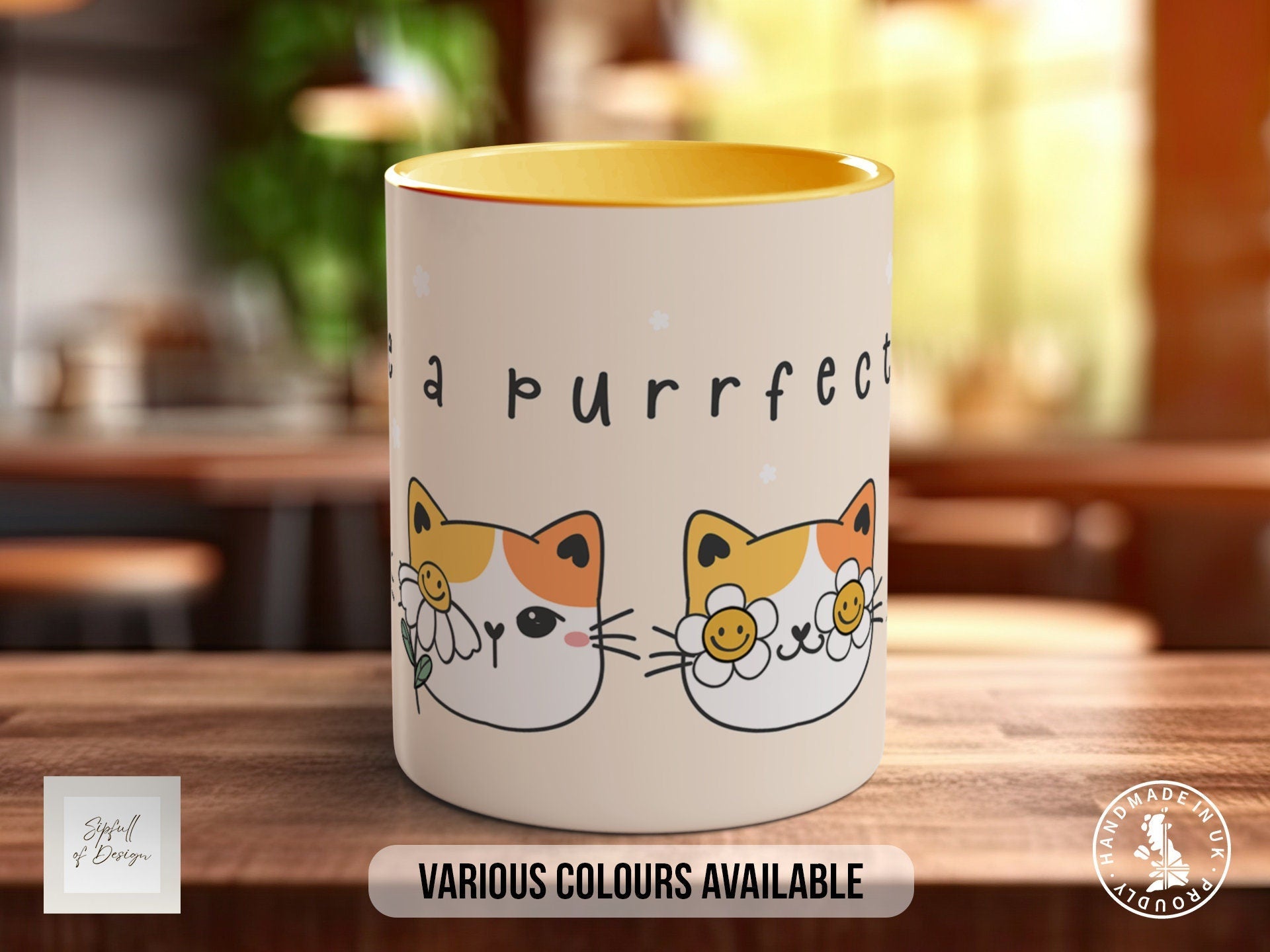 Cute Have A Purrfect Day Cat Mug - Coloured 11oz, Bone China 10oz and 15oz and Latte 12oz options