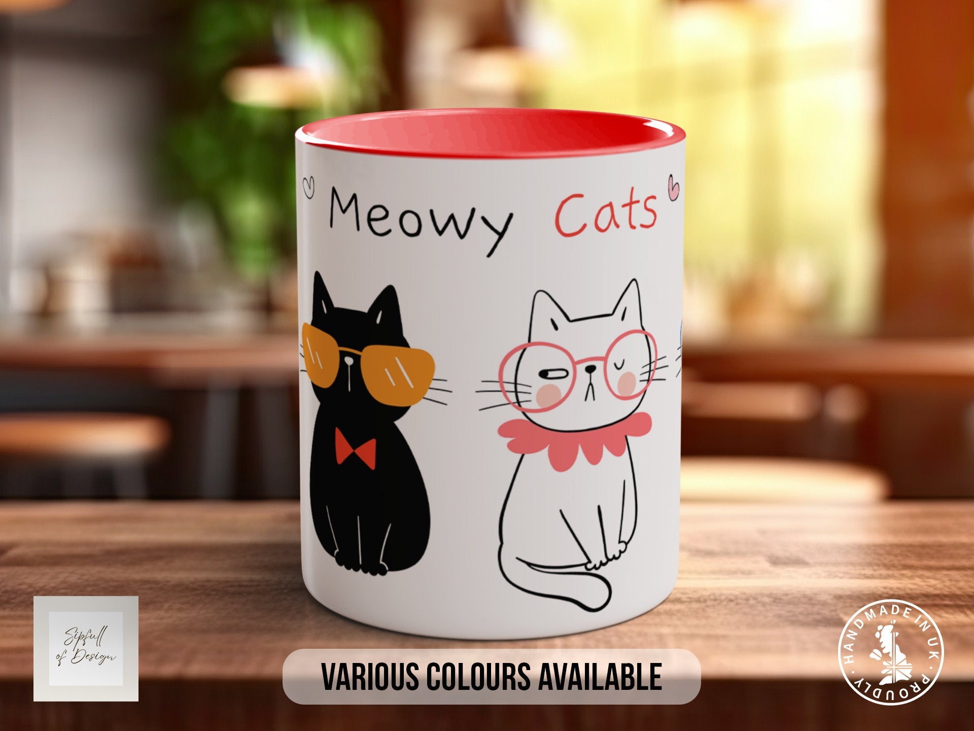 Cute Meowy Cat Mug - Coloured 11oz, Bone China 10oz and 15oz and Latte 12oz options