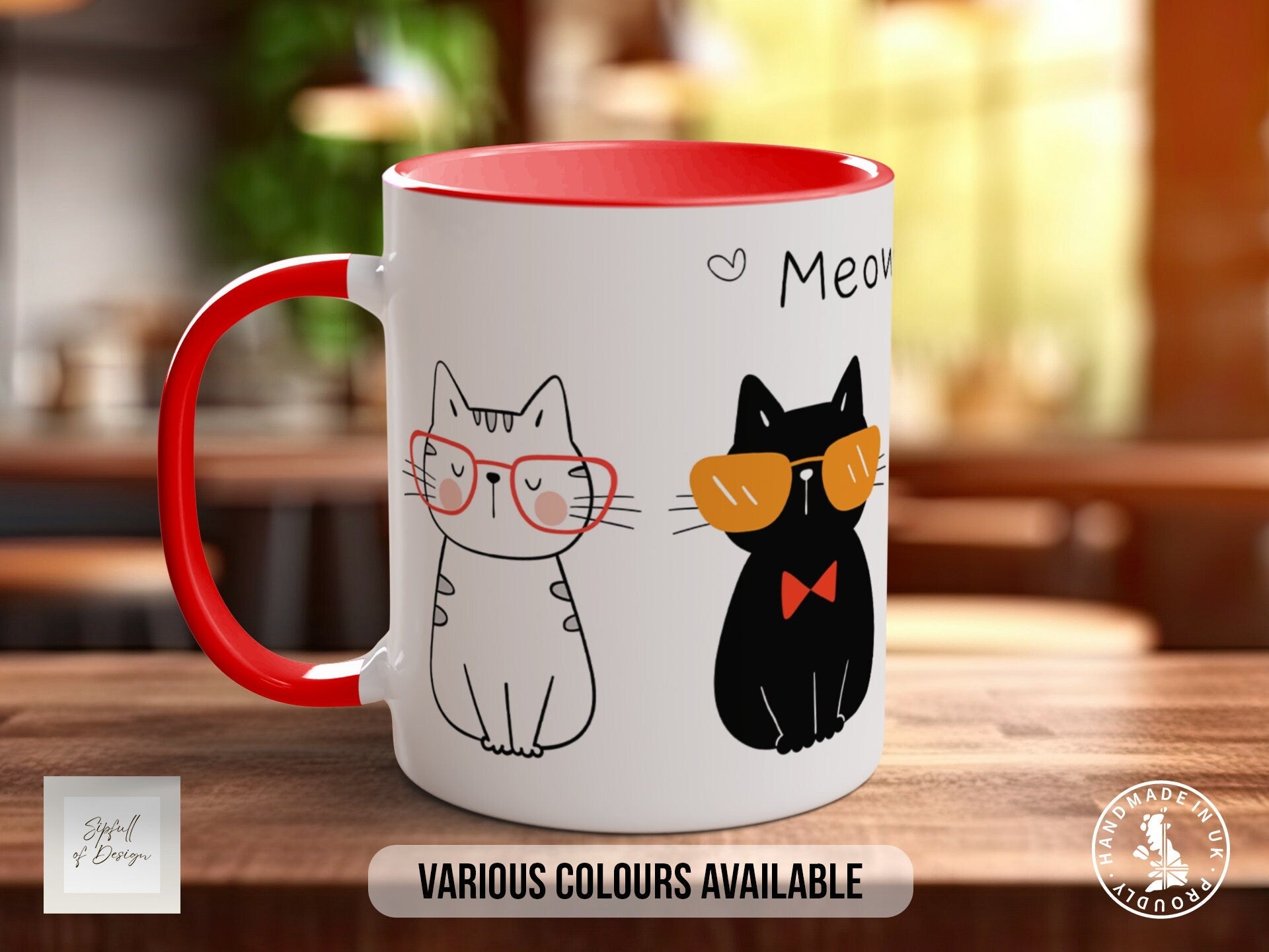 Cute Meowy Cat Mug - Coloured 11oz, Bone China 10oz and 15oz and Latte 12oz options