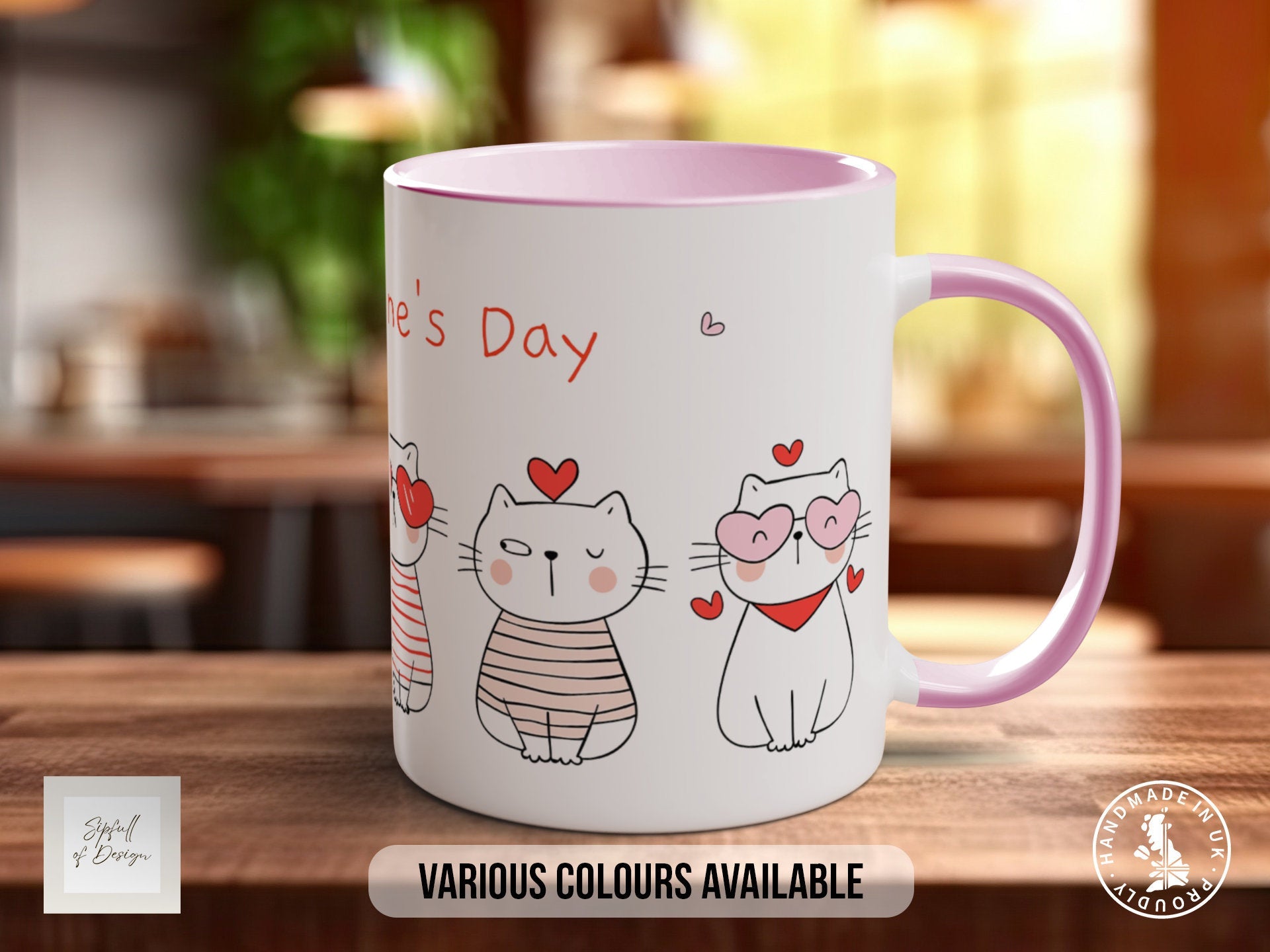 Cute Valentine Cats Mug - Coloured 11oz, Bone China 10oz and 15oz and Latte 12oz options